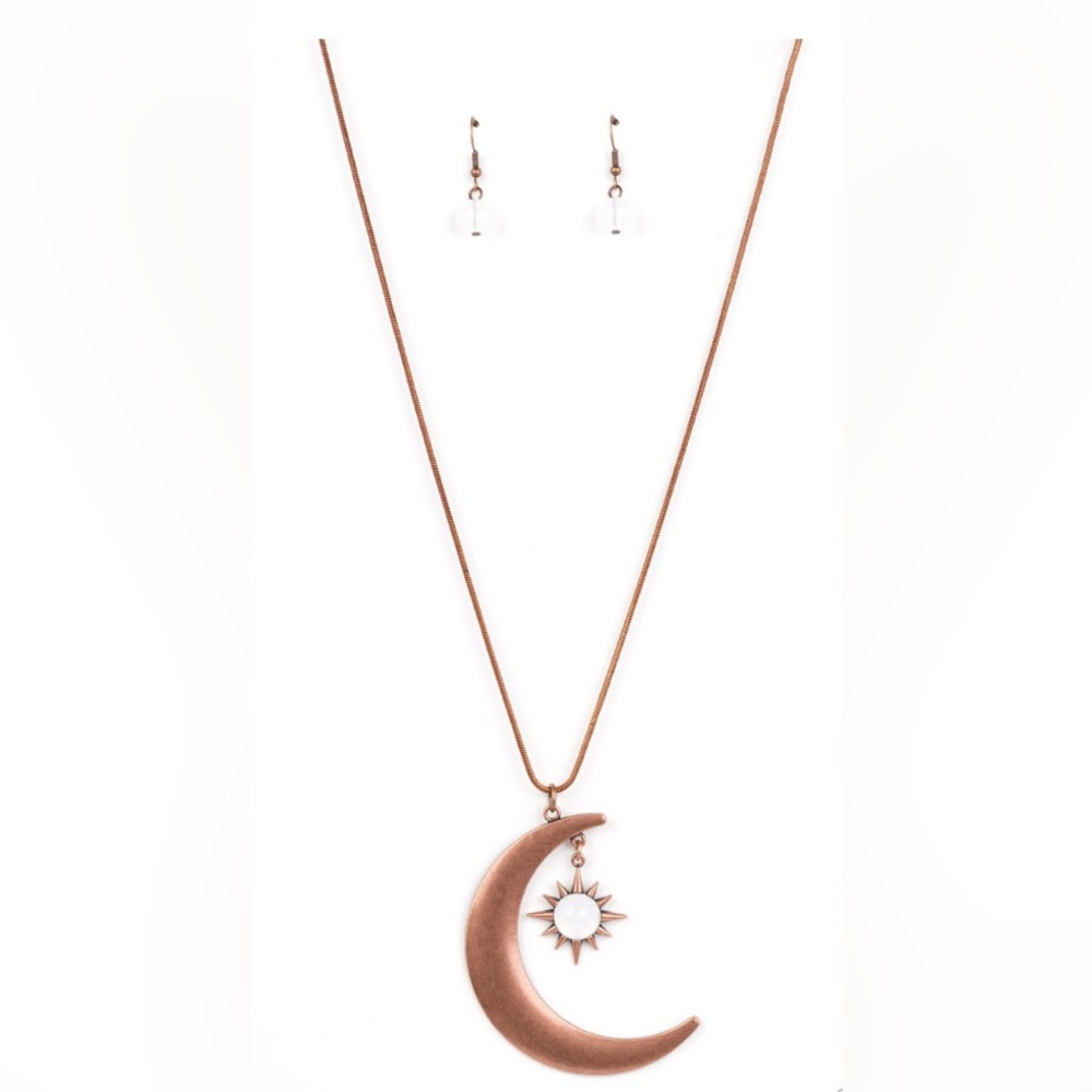 Long Copper Large Moon Pendant Necklace